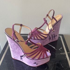 Charlotte Olympia for Bergdorf Goodman Purple suede Wedge Sandals 39 RARE! NEW!
